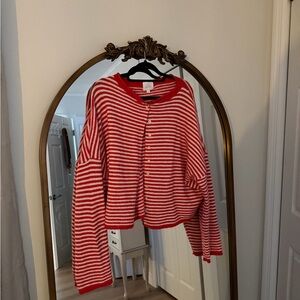 Thing Between - Red and White Striped Cardigan